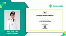 Apresiasi Kemenkes RI, Kotabaru Terima Sertifikat Bebas Frambusia Tingkat Nasional
