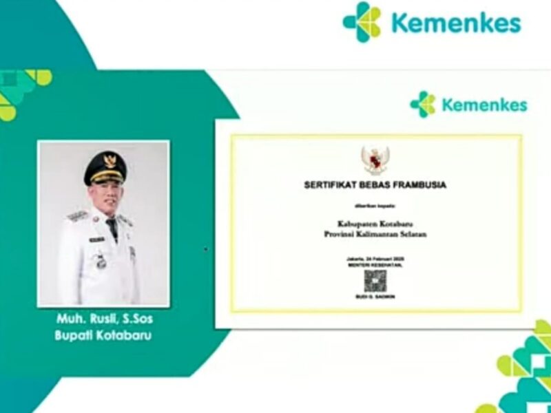Apresiasi Kemenkes RI, Kotabaru Terima Sertifikat Bebas Frambusia Tingkat Nasional
